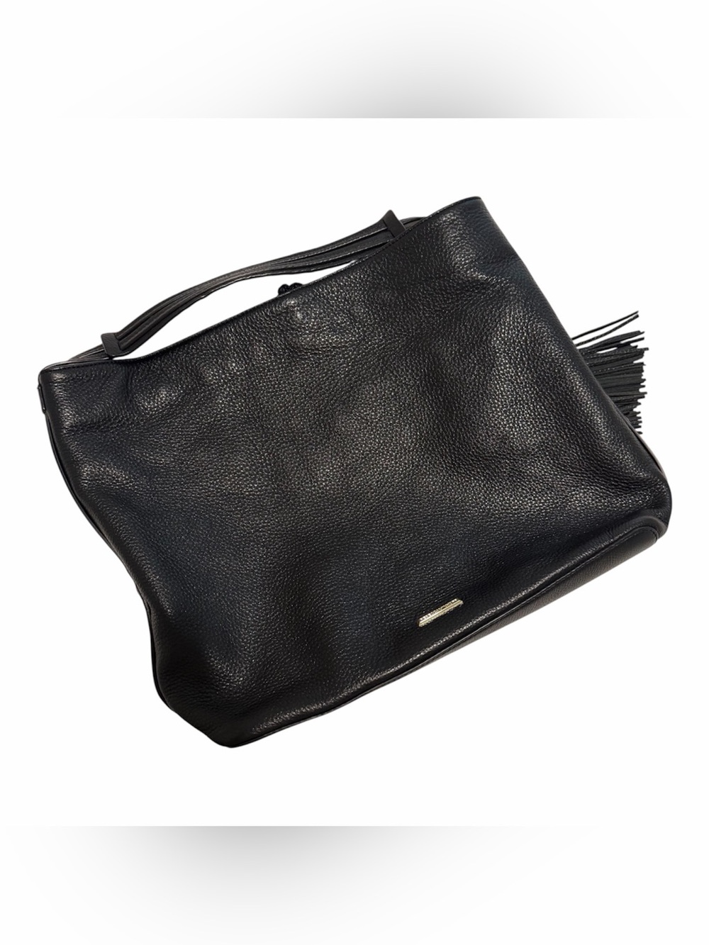 Rebecca Minkoff Black Pebbled Leather Tote Shoulder Bag Fringe Tassel
